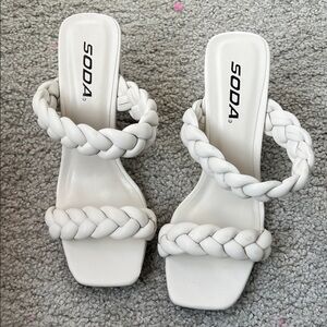 Soda White Braided Double-Strap Slide Mules